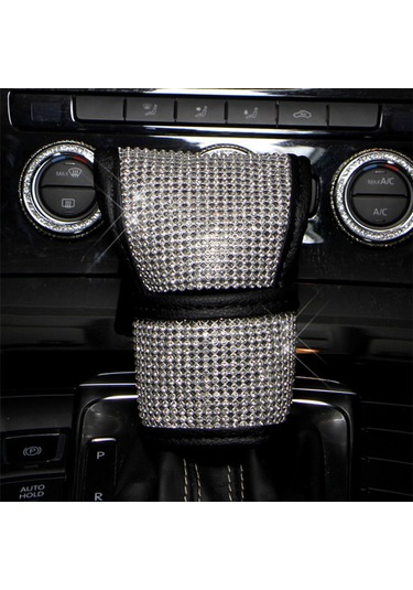 Padalink Kadınlar İçin Kristalli Vites Kolu Kapağı - Pu Deri Siyah Vites Koruyucu