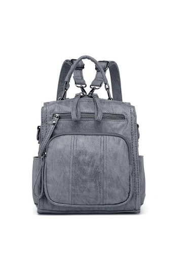 Yıkama Deri Sırt Askılı Kadın Çantası 21k Barcelona 1915 Koyu Gri