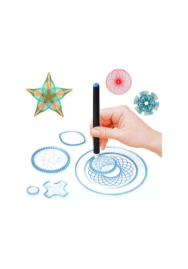 Desen Çizim Cetveli Spirograph 3 Boyutlu 12 Adet Mavi