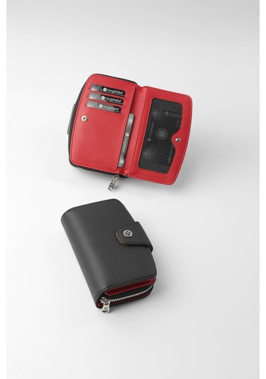 Cengiz Pakel Orta Boy Çıt Çıt Detaylı Kadın Cüzdan/portföy - 65300 - Siyah/kırmızı 65300-siyah-kırmızı
