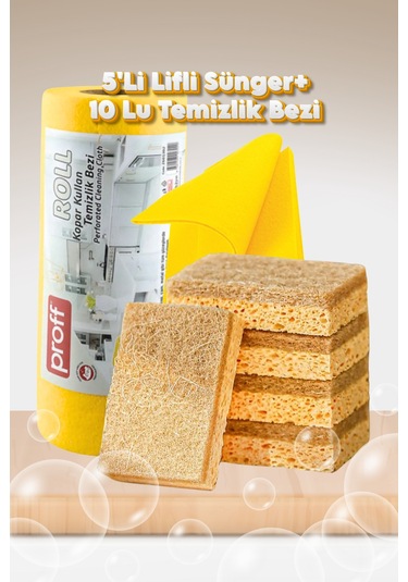 Grimorlife 5 Adet Lifli Sünger + 10 Lu Rulo Temizlik Bezi Pratik Mutfak Temizlik Seti
