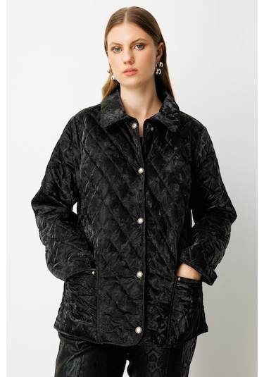 Ekol Kadın Büyük Beden Torba Cepli Kapitone Mont 6803 Siyah Siyah