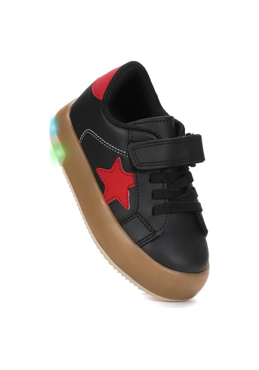 Kiko Kids Rena Günlük Cırtlı Işıklı Kız Bebek Spor Ayakkabı Siyah - Kırmızı Siyah - Kırmızı