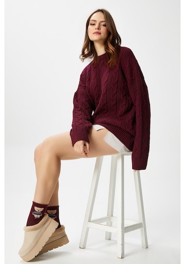 Ritnice Kadın Stella Yumuşak Oversize Bordo Triko Kazak Bordo