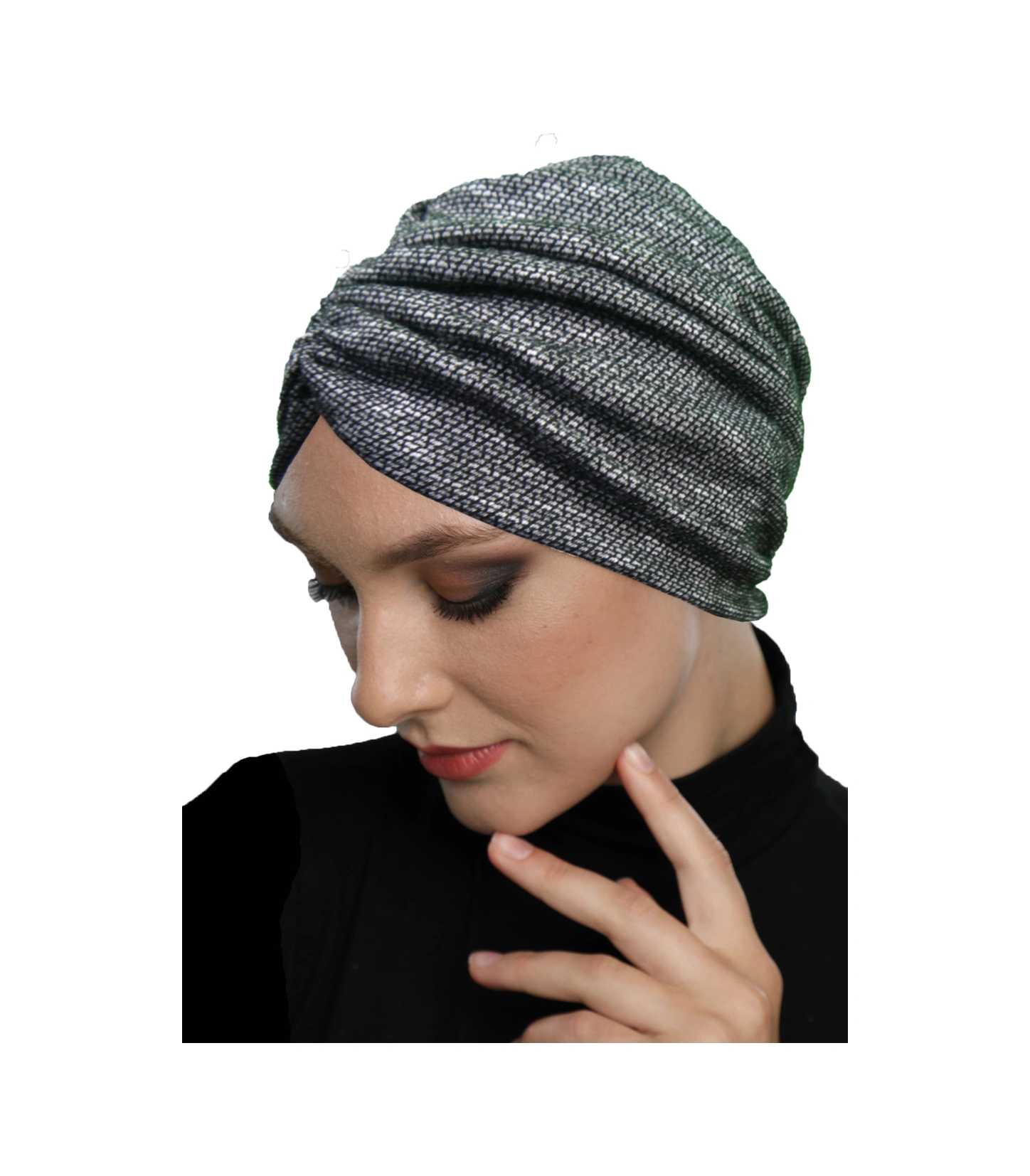 Kırçıllı Desenli Drapeli Siyah Çift Taraflı Hazır Türban Tesettür Bone Siyah