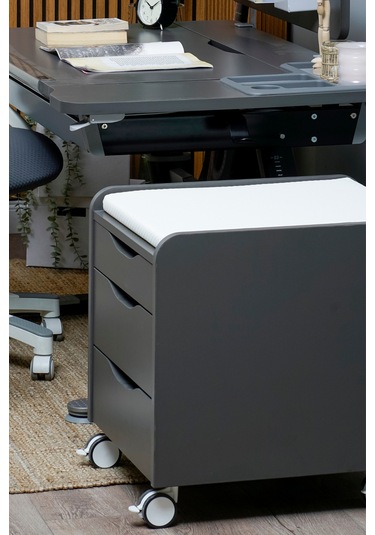 Creo Mobili Çekmeceli Tekerlekli Sirius Keson Oturulabilir Ofis, Ev Komodini Antrasit/beyaz