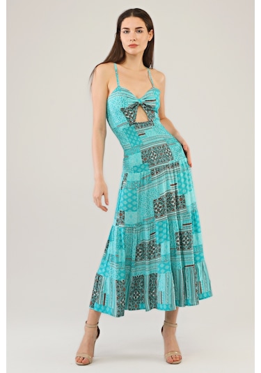 Avver Kadın Gipeli Lastikli Omuz Askılıklı Elbise-Mavi