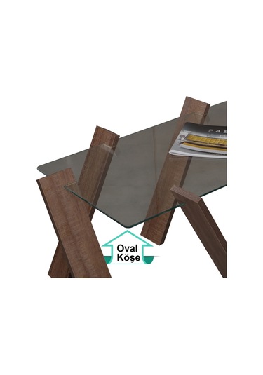 Roman Maxi Cam Orta Sehpa Koyu Meşe /Renkli Dikdörtgen Orta Sehpa