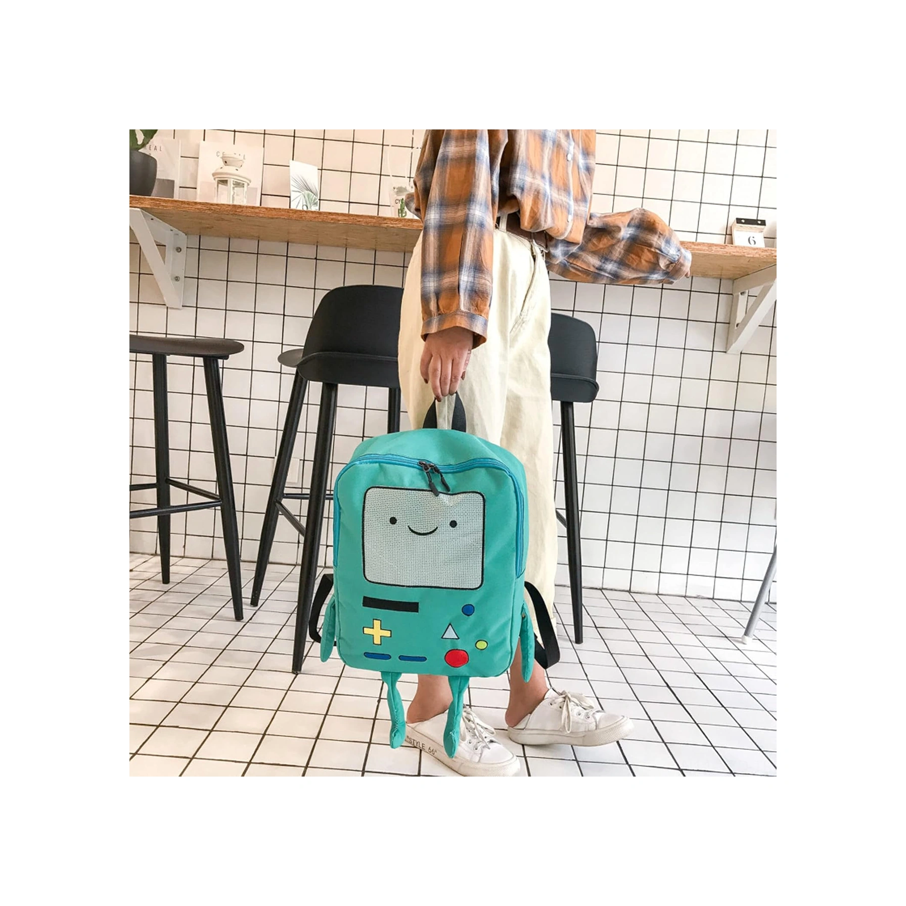 Yuntech01 Klasik Oyun Konsolu Desenli Kumaş Çift Omuz Çanta - Mavi, Tek/çift Omuz Dönüşümlü, Okul/seyahat İçin 29x11.5x39cm Çok Renkli