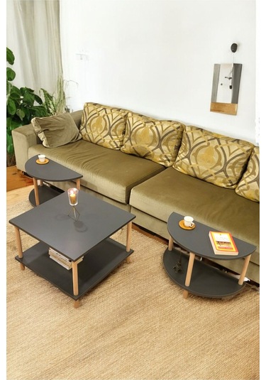 Çevir Kur 3'ü 1 Arada 2 Raflı Orta Sehpa Ve Dekoratif Yan Sehpa Antrasit Antrasit