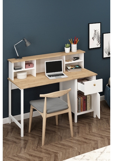 Remy Çalışma Masası Ahşap Kulplu Sepet-beyaz Sepet-beyaz Beyaz