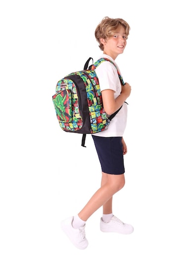 Kaukko Kids Üç Gözlü Erkek Çocuk Okul Sırt Çantası 3d Gergedan Detaylı - L5263 Siyah - Yeşil