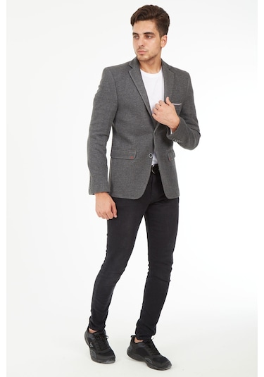 Sposo G-187 Dar Kalıp Örme Kumaş Gri Erkek Blazer Ceket Gri