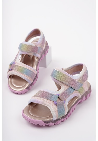 Muggo Elon Cırtlı Ve Simli Günlük Kız Çocuk Sandalet Lila
