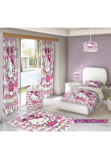Hello Kitty Nevresim-2 Kanat Fon-120 160 Halı- Avize- Sepet