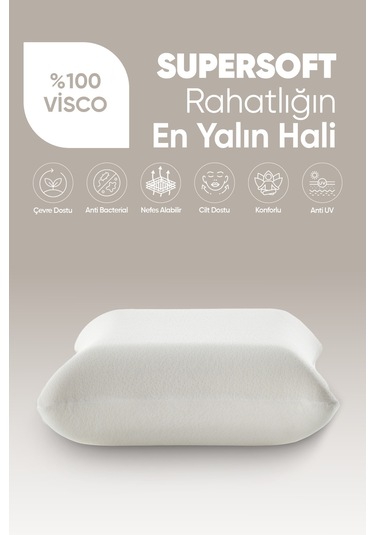 Termal Visko Yastık Isı Dengeleyici - Akıllı Lüx Visco Yastık - Isı Hafızalı Tombul Ortopedik Yastık Beyaz