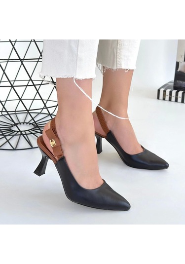 Toran Siyah Cilt Topuklu Ayakkabı Siyah
