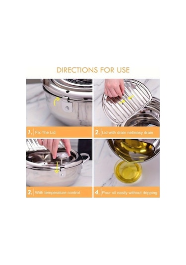 Ebitda 19.99cm Yağ Damlama Süzgeçli Kızartma Tencere, Pratik Kamp Mutfak Gümüş