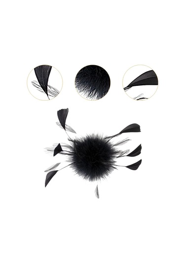 Suntek Çiçek Tüy Broş El Yapımı Saç Tokası 19cm-siyah Siyah