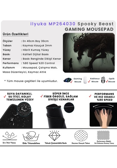 İlyuka 40x30cm Gaming Oyuncu Mousepad Spooky Beast Mp264030