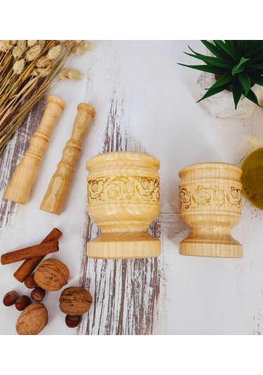 El Yapımı Ağaç Havan Sarımsak Döveceği Lüx 8-10 Luk 2 Li Set