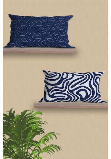 Belle Benoit Yılbaşı Baskılı Dikdörtgen 6'lı Koltuk Kırlent Kılıfı Lacivert - Beyaz