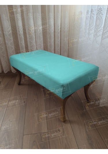 Ayak Ucu Kapı Önü Antre Düz Bench Puf Orta Sehpa Gold Ayak 100 45 Turkuaz