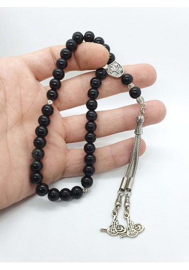 Sertifikalı Orijinal Doğal Taş Parlak Oniks Taşı 8mm Tesbih