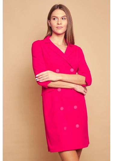 Yakalı Sırt Dekolteli Anvelop Likralı Kumaş Düğmeli Ceket Elbise-fujya Fujya