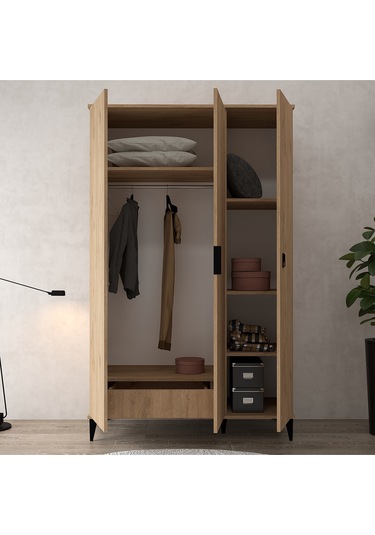 6301 Neva 3 Kapılı 200 Cm Gizli Çekmeceli Gardırop , Elbise Dolabı , Genç Odası Sepet