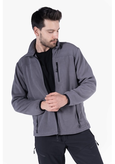 Polar Ceket Tam Fermuarlı 3 Cepli Gri
