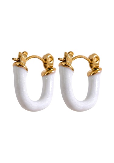 Beyaz Eetit 6 Renk Şeker Renkli Emaye Paslanmaz Çelik U Şekli Içi Boş Küçük Halka Küpe Sevimli Şık Trendy Takı Hediye 2023 Beyaz