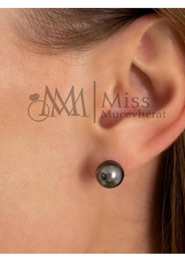 Gümüş Siyah Inci Kadın Küpe 8 Mm