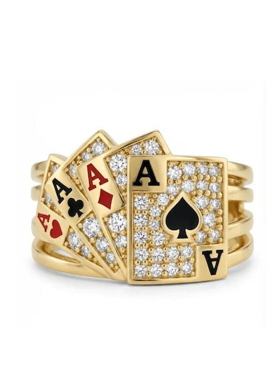 Poker As Kartları Taşlı Yüzük Çok Renkli
