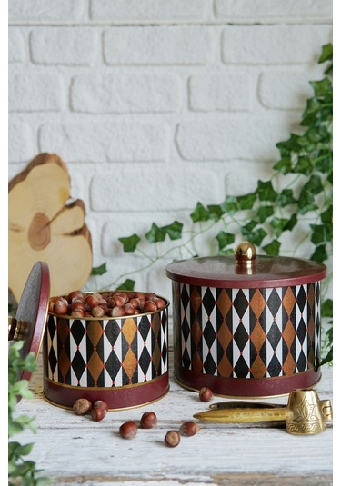 Festival Desenli Metal Saklama Kabı Seti - 2'li Set 1,3 Lt - 2,9 Lt Desenli