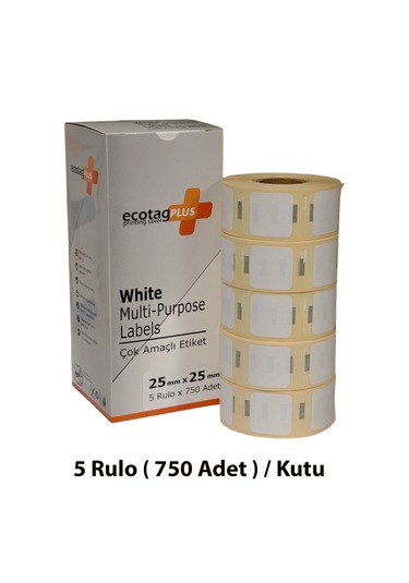 Ecotagplus Dymo Muadili Etiket - 25 Mm X 25 Mm - 5 X 750 Adet - Eko Paket 1
