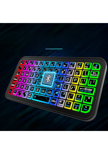 Rgb Mini Bluetooth Klavye Kablosuz Şarjlı Led Işıklı Apple iOS Android Windows Uyumlu El Boyu
