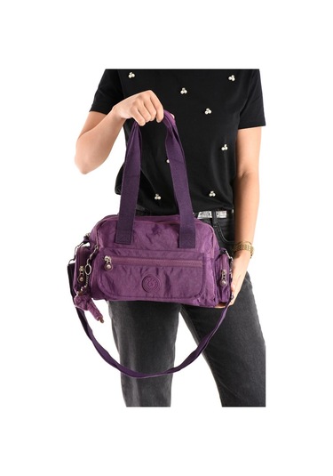 Omuz Çantası Çok Cepli Hafif Klinkır Kumaş 30 20 Cm Çapraz Askılı Postacı Çanta Kol Çantası Mor