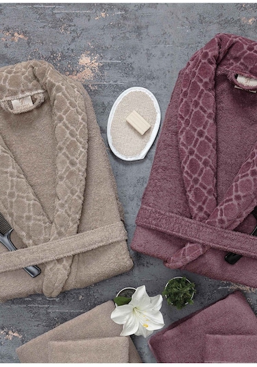 Güvenal Hayal 12 Parça Kutulu Jakarlı Bornoz Takımı Bornoz Havlu & Havlu Seti Banyo Çeyiz Seti 5 Çok Renkli