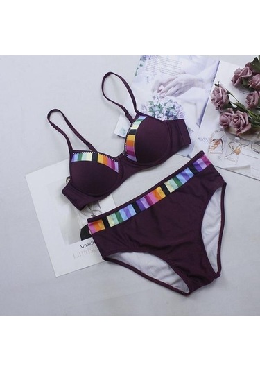 Yeni Yaz Kadın Bikini Seti Colorblock Yüksek Bel Yüzme Alt Rahat Kadın Beachwear Mayo Mayo İç Giyim Mavi