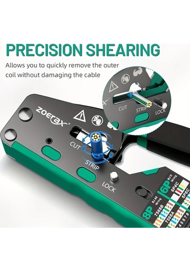 Xuweiwei Zoerax Yeşil Rj45 Ethernet Sıkma Aracı Metal Saplı Ağ Kablosu Soyucu Kesici Rj11 Rj12 Rj45 Konnektörler İçin