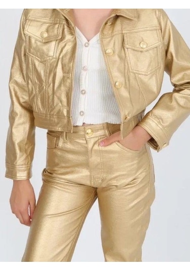 Marions Kız Çocuk Gold Deri Pantolon-14818 Altın