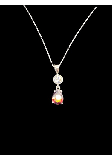 925 Ayar İthal Gümüş Damla Kırmızı Taş Model Kolye Şık Ve Anlamlı Tasarım Hediye Gümüş