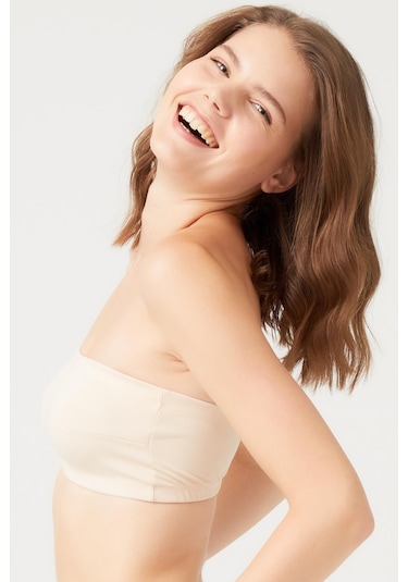 Bej Straplez Crop Top Büstiyer Bej
