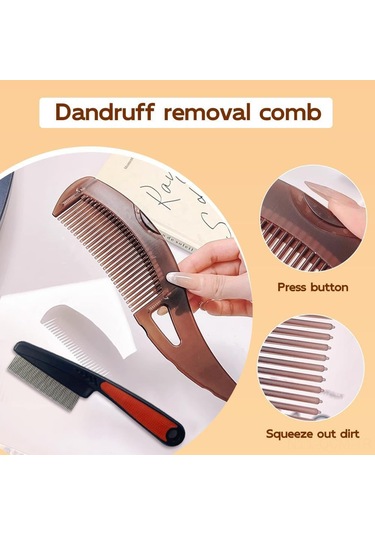 Qingmipy Stainless Steel Saç Bakımı Seti: İnce Dişli Kuru Kül Çıkarıcı Ve Boşluklu Dişli Skalp Masaj Fırçası Siyah Diğer