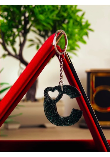 Harfli Anahtarlık Epoksi Kişiye Özel Yapım El Yapımı Harf Anahtarlık Kalp Model Özel Tasarım Hediyelik Ürün Kalp Desenli Simli Anahtarlık Açık Mavi