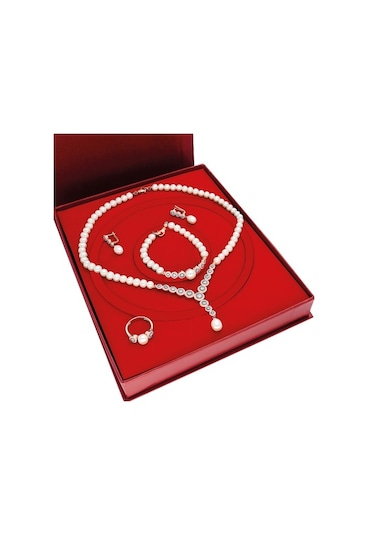 Chavin Rose Inci Gümüş Kolye Küpe Bileklik Yüzük Takım Set Dz42