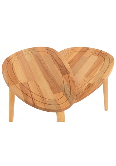 Sweet Naturel Renk Masif Doğal Ahşap Yan Sehpa 2'li Zigon Sehpa