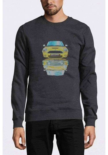 Mini Cooper S Baskılı Füme Antrasit Erkek Örme Sweatshirt