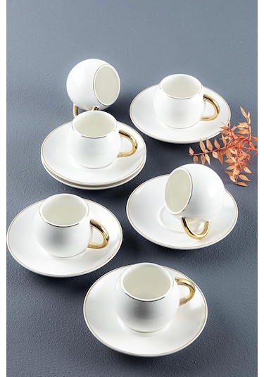 Eslem Porselen 12 Parça 6 Kişilik Kahve Fincan Takımı - Beyaz